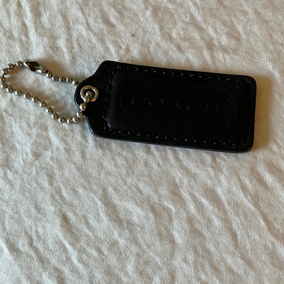 Coach: Black Leather Key Fob Hang Tag/Charm- Silver Tone - Picture 1 of 12